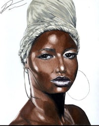 a drawing of a black woman wearing a turban