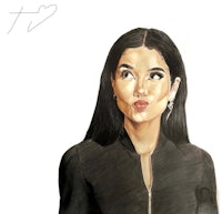 a drawing of a woman with long black hair